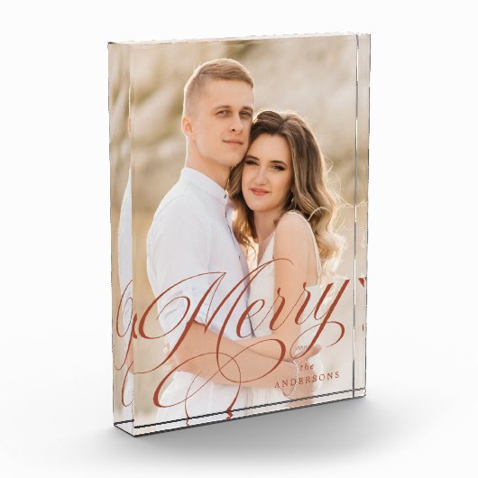 Merry Calligraphy Terracotta Script Holiday Fotoblock (Links)