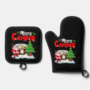 Merry Camper Weihnachten Weihnachtsmann Camper Cam Ofenhandschuh & Topflappen-Set