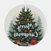 Merry Campmas Camping Thema Weihnachtsbaum Ornament Aus Glas (Rückseite)