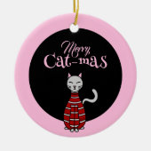 Merry Cat-Mas Pink/Black Christmas Keramik Ornament (Vorne)