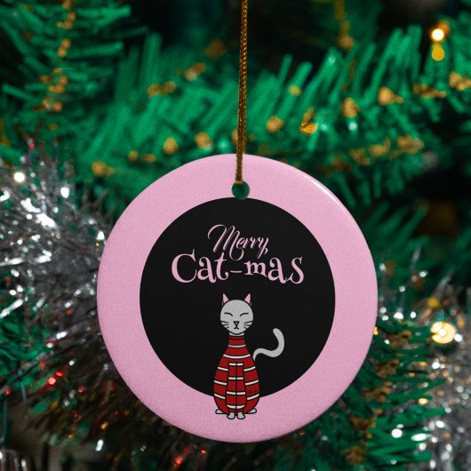 Merry Cat-Mas Pink/Black Christmas Keramik Ornament