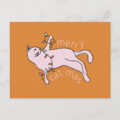 Merry Cat-mas Pink Cat Christmas Light Feiertagspostkarte (Vorderseite)