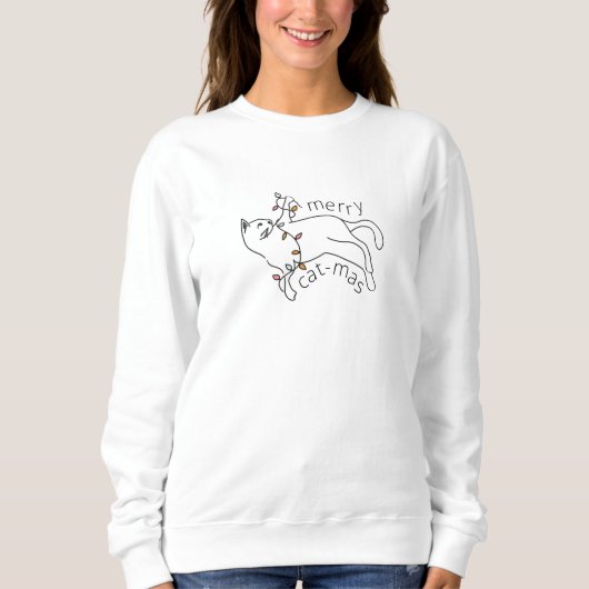 Merry Cat-mas Weihnachtslicht der Katze Sweatshirt (Vorderseite)
