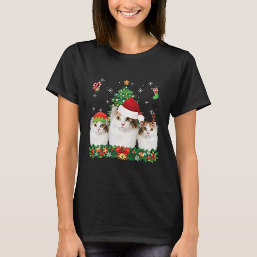 Merry Catmas American Curl Santa Elf T-Shirt (Vorderseite)