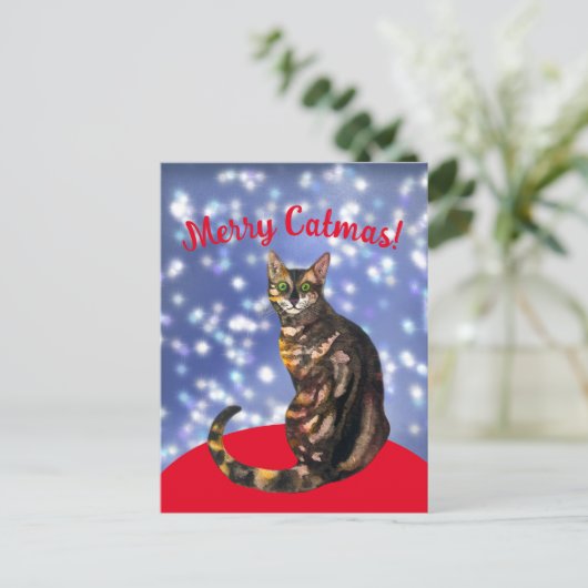 Merry Catmas, bengalische Katzenpostkarte Postkarte (Stehend Vorderseite)