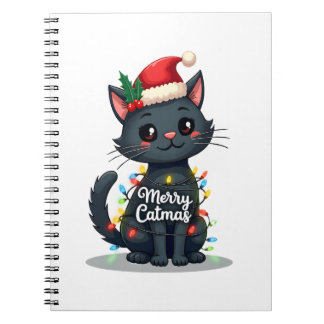 Merry Catmas Black Cat Christmas Light Xmas Family Notizblock