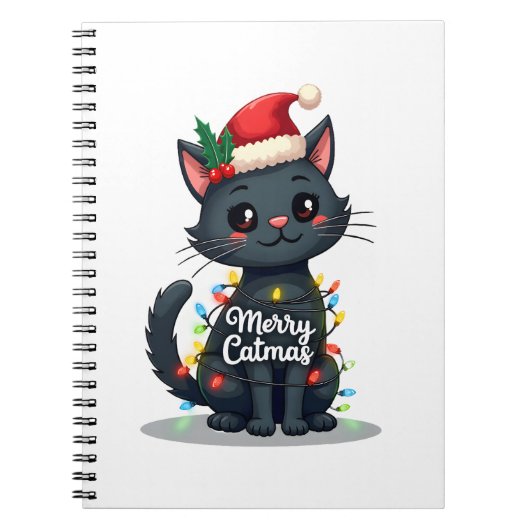 Merry Catmas Black Cat Christmas Light Xmas Family Notizblock (Vorderseite)