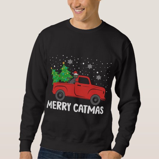 Merry Catmas Black Cat und Weihnachtsbaum Red Truc Sweatshirt (Vorderseite)