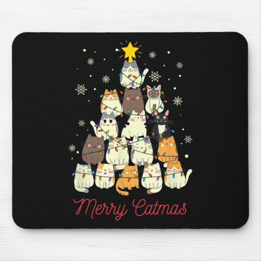 Merry Catmas Cat Christmas Tree Cat Lover Mousepad (Vorne)
