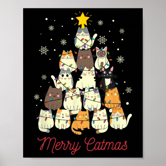 Merry Catmas Cat Christmas Tree Cat Lover Poster (Vorne)