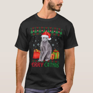 Merry Catmas Cat Ugly Christmas Mit Augen Russisch T-Shirt