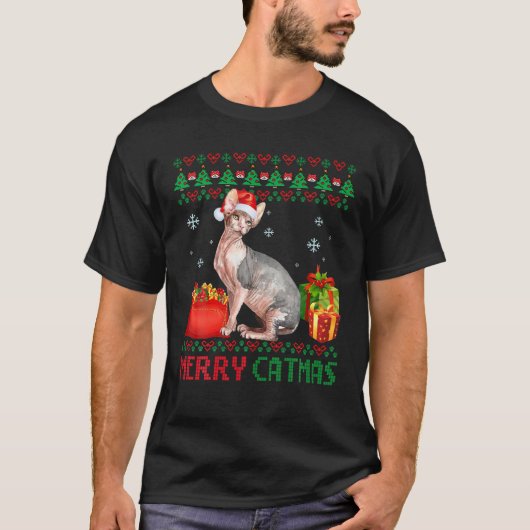 Merry Catmas Cat Ugly Christmas Sphynx Mama Vater T-Shirt (Vorderseite)