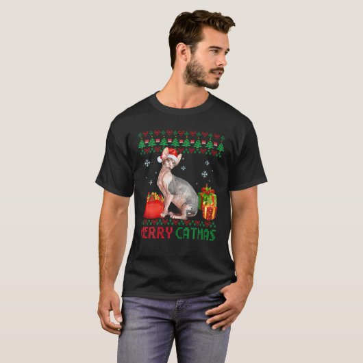 Merry Catmas Cat Ugly Christmas Sphynx Mama Vater T-Shirt (Vorne ganz)