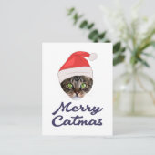 Merry Catmas, Christmas Cat Santa hat Invitation Postkarte (Stehend Vorderseite)