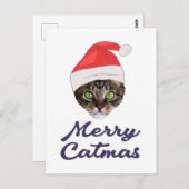 Merry Catmas, Christmas Cat Santa hat Invitation Postkarte (Vorne/Hinten)
