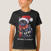 Merry Catmas Christmas Lights Cat Santa Hat Xmas M T-Shirt (Vorderseite)