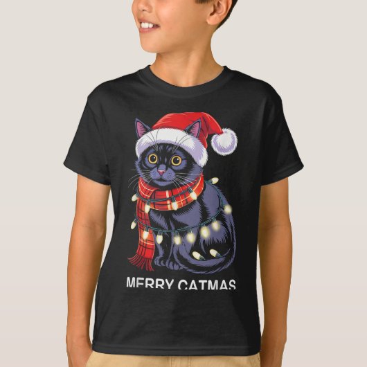 Merry Catmas Christmas Lights Cat Santa Hat Xmas M T-Shirt (Vorderseite)