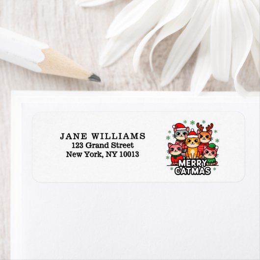 Merry Catmas Christmas Return Address Label (Insitu)