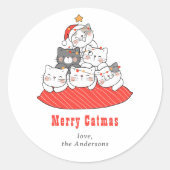 Merry Catmas Cute Cats Holiday Personalized  Runder Aufkleber (Vorderseite)