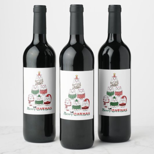 Merry Catmas Food and Beverage Label Set Weinetikett (Flaschen)