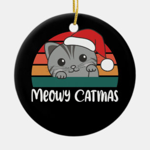 Merry Catmas Funny Cat Christmas Pub Keramik Ornam Ornament