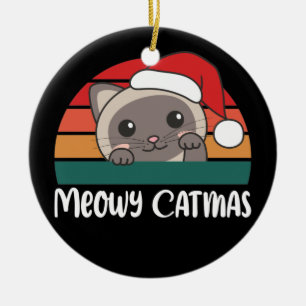 Merry Catmas Funny Cat Christmas Pub Keramik Ornam Ornament