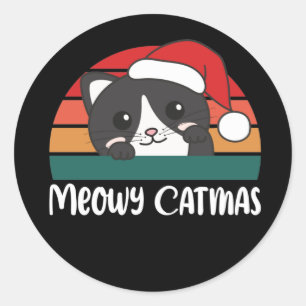 Merry Catmas Funny Cat Christmas Pun Classic Runde Runder Aufkleber
