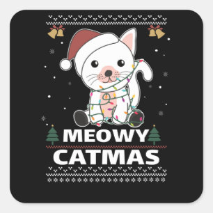 Merry Catmas Funny Cat Christmas Pun Katzen Quadratischer Aufkleber