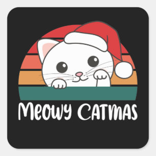 Merry Catmas Funny Cat Christmas Pun Square Sticke Quadratischer Aufkleber