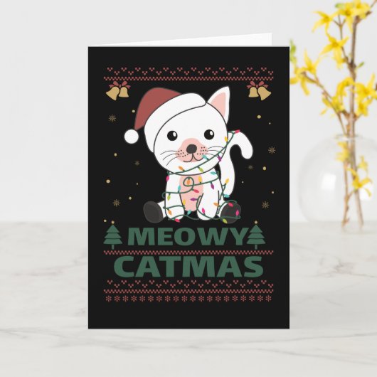 Merry Catmas Funny Cat Christmas Puppen Card Karte (Gelbe Blume)