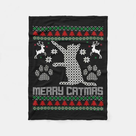 Merry Catmas Funny Cat Christmas Ugly Sweater Men Fleecedecke (Vorderseite)