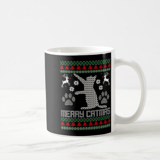 Merry Catmas Funny Cat Christmas Ugly Sweater Men Kaffeetasse (Rechts)