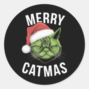 Merry Catmas Funny Cat Liebhaber Weihnachten Runder Aufkleber