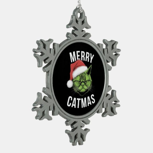 Merry Catmas Funny Cat Liebhaber Weihnachten Schneeflocken Zinn-Ornament (Links)
