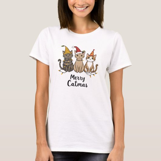 Merry Catmas Funny Cat Lover T-Shirt (Vorderseite)