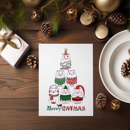 Merry Catmas Funny Christmas Kitten Tree Poster