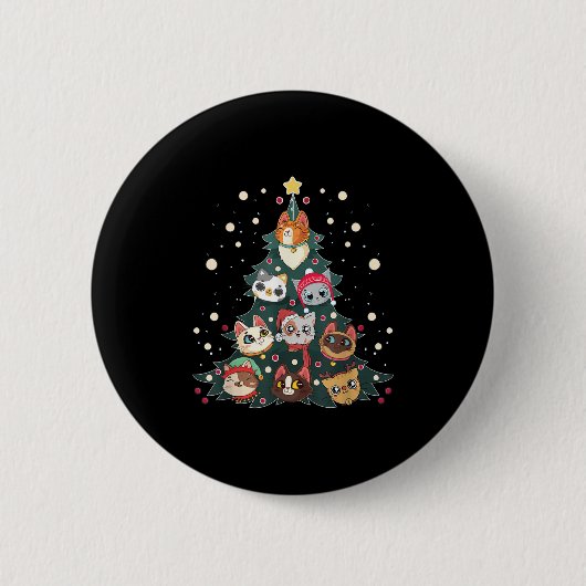 Merry Catmas Funny Christmas Tree, Cats Xmas Meow Button (Vorderseite)
