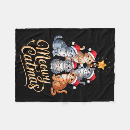 Merry Catmas Funny Christmas Tree Matching Meowy X Fleecedecke (Vorderseite (Horizontal))