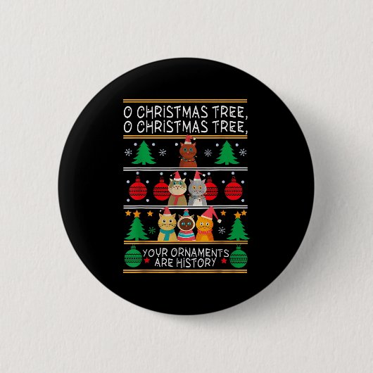 Merry Catmas Funny O Christmas Tree, Cat Xmas Meow Button (Vorderseite)
