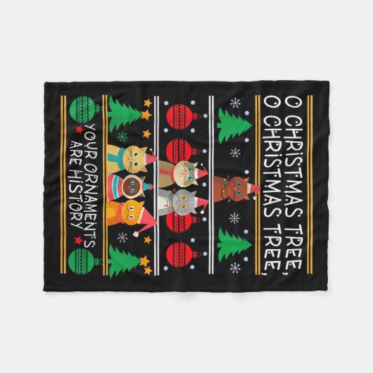 Merry Catmas Funny O Christmas Tree, Cat Xmas Meow Fleecedecke (Vorderseite (Horizontal))