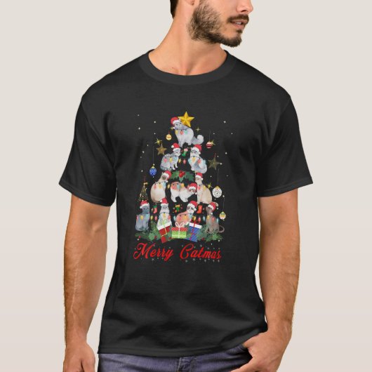 Merry Catmas Katzen Weihnachtsbeleuchtung Weihnach T-Shirt (Vorderseite)