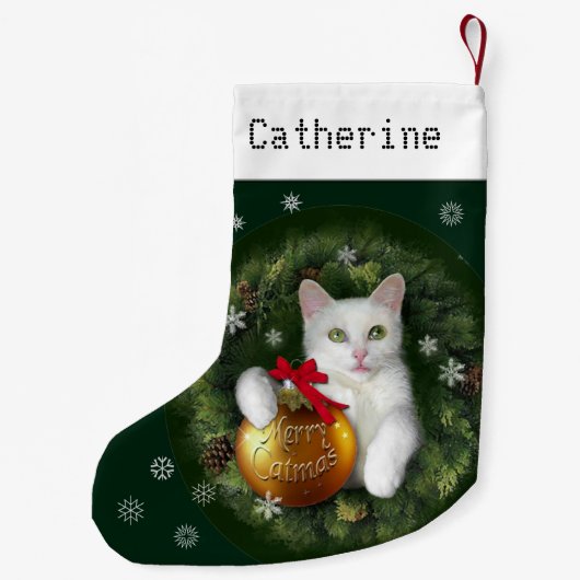 Merry Catmas mit (oder ohne) Ihrem Namen Kleiner Weihnachtsstrumpf (Rückseite)