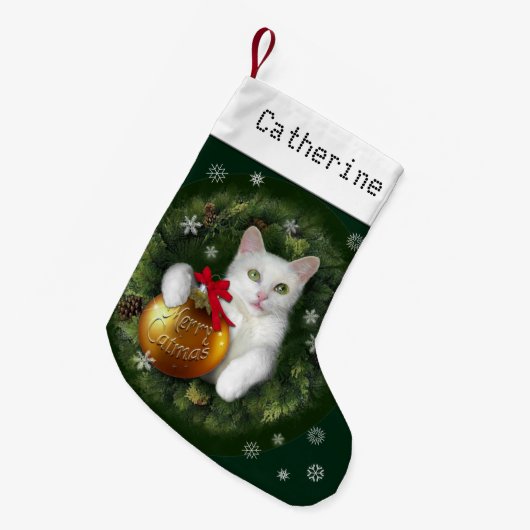 Merry Catmas mit (oder ohne) Ihrem Namen Kleiner Weihnachtsstrumpf (Vorderansicht (hängend))