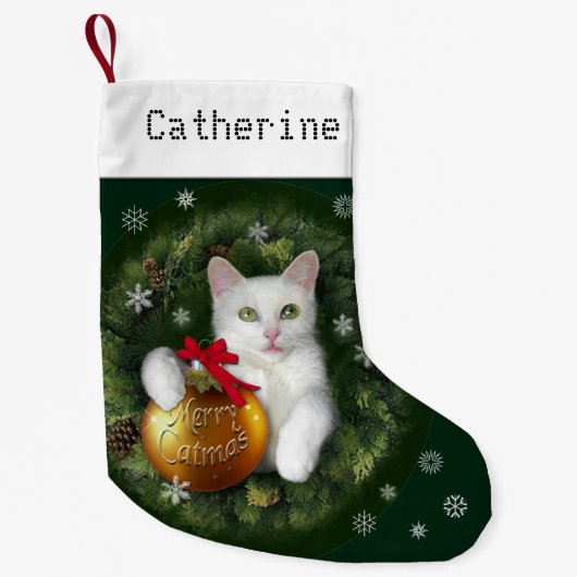 Merry Catmas mit (oder ohne) Ihrem Namen Kleiner Weihnachtsstrumpf (Vorderseite)