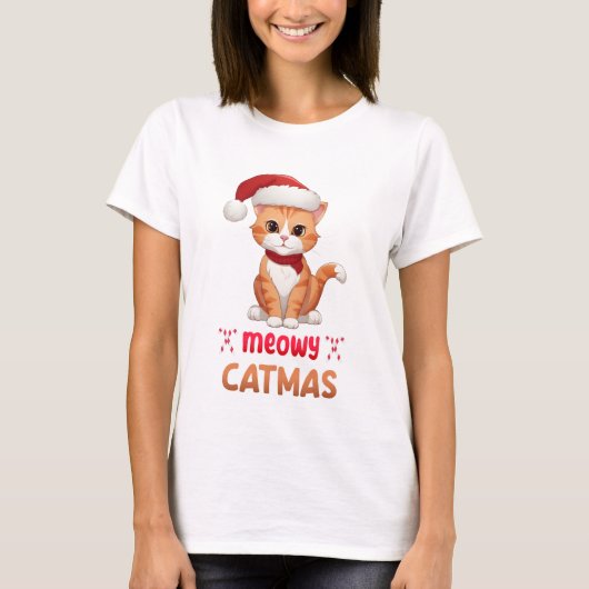 Merry Catmas Niedlich Pet Lover Xmas Santa Kitty T-Shirt (Vorderseite)