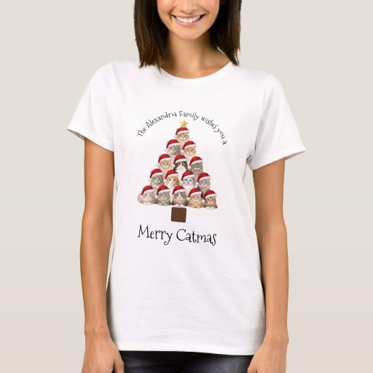 Merry Catmas Personalized Family Christmas Holiday T-Shirt (Vorderseite)