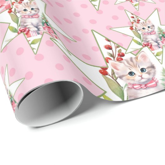 Merry Catmas Pink Christmas Cat Geschenkpapier (Rolleneckpunkt)