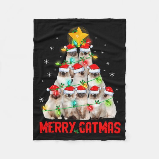Merry Catmas Santa Birman Cats Christmas Tree Ligh Fleecedecke (Vorderseite)