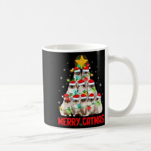 Merry Catmas Santa Birman Cats Christmas Tree Ligh Kaffeetasse (Rechts)