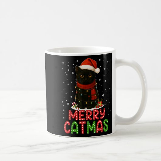 Merry Catmas Santa Hat Funny Black Cat Christmas W Kaffeetasse (Rechts)